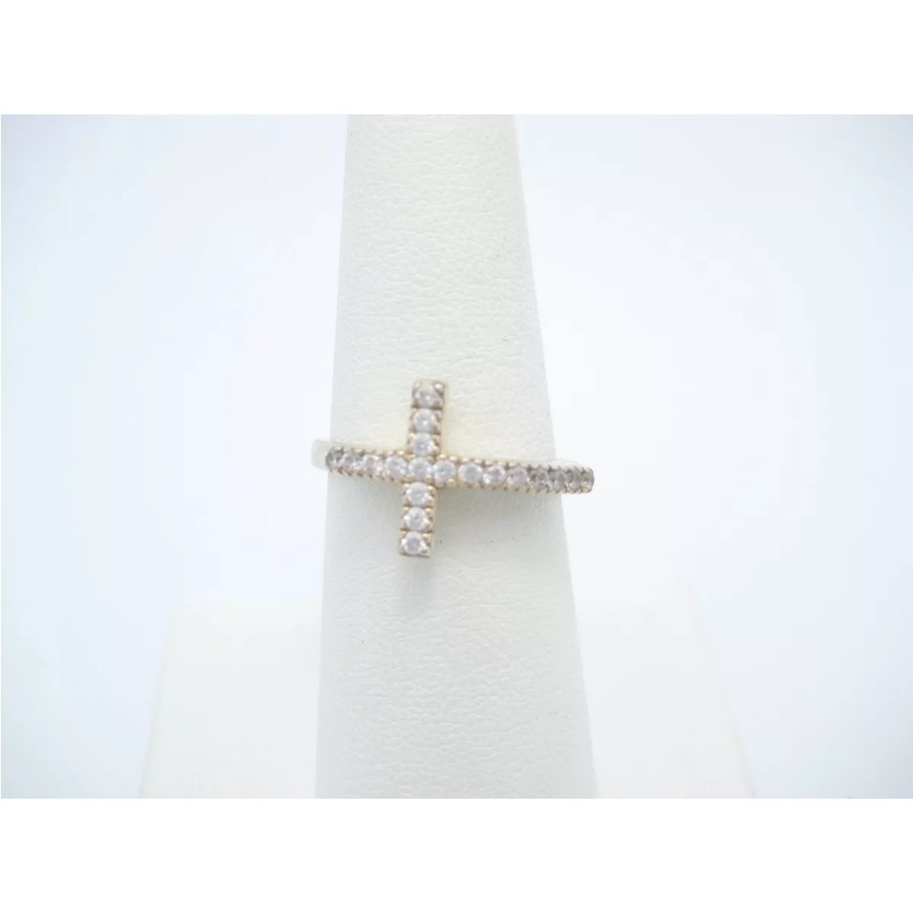 Silpada Sterling Silver & CZ 11.5mm Cross Ring Size 7.5